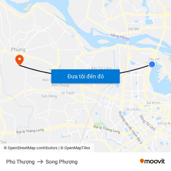 Phú Thượng to Song Phượng map