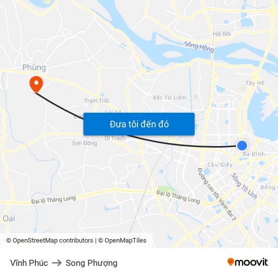 Vĩnh Phúc to Song Phượng map