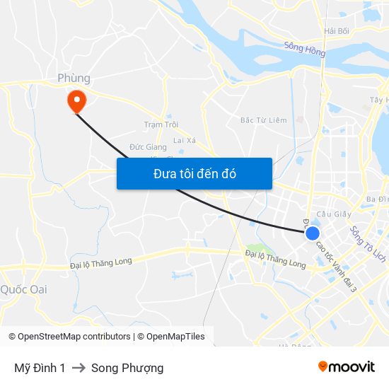 Mỹ Đình 1 to Song Phượng map