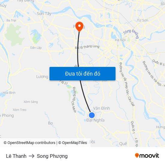 Lê Thanh to Song Phượng map