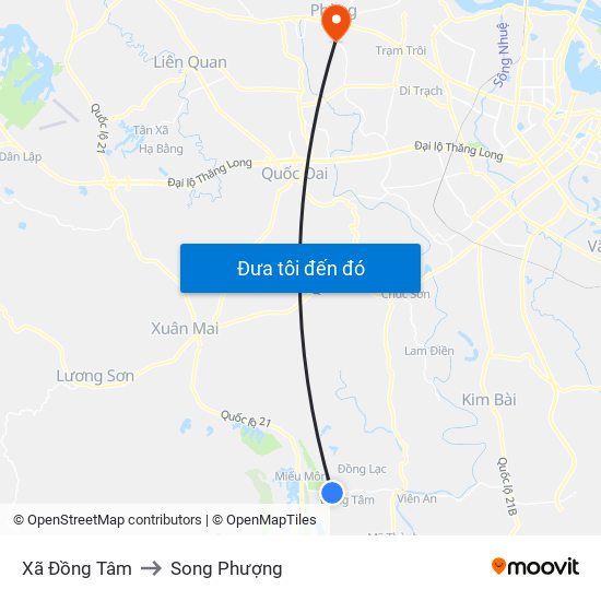 Xã Đồng Tâm to Song Phượng map