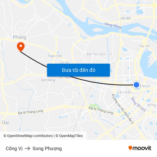 Cống Vị to Song Phượng map