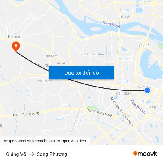 Giảng Võ to Song Phượng map