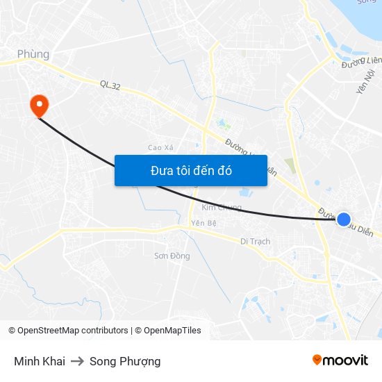 Minh Khai to Song Phượng map