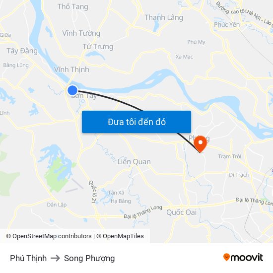 Phú Thịnh to Song Phượng map