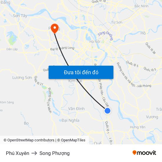 Phú Xuyên to Song Phượng map