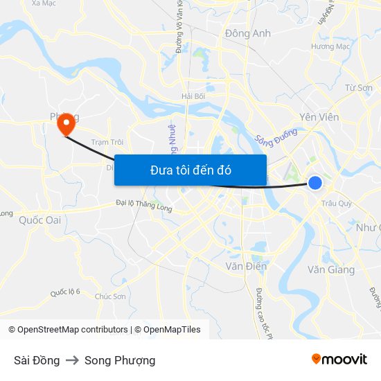 Sài Đồng to Song Phượng map
