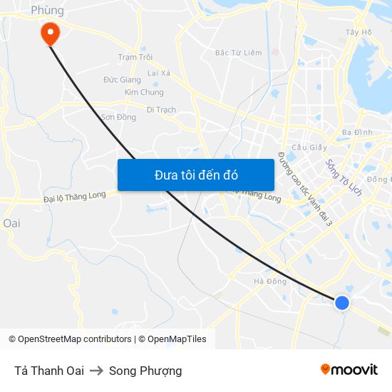 Tả Thanh Oai to Song Phượng map