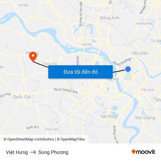 Việt Hưng to Song Phượng map