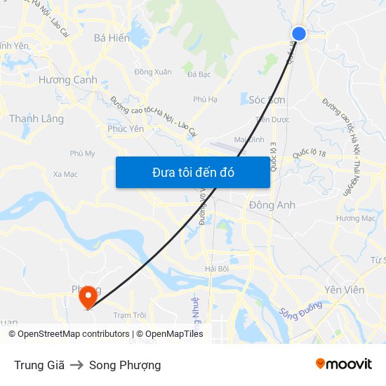 Trung Giã to Song Phượng map