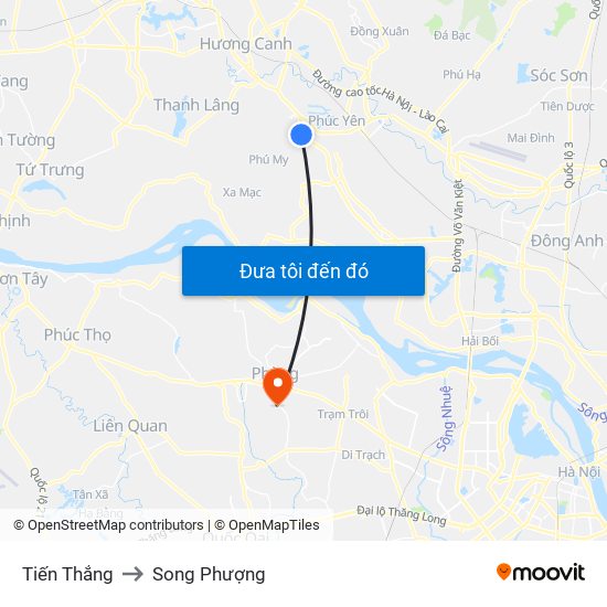 Tiến Thắng to Song Phượng map