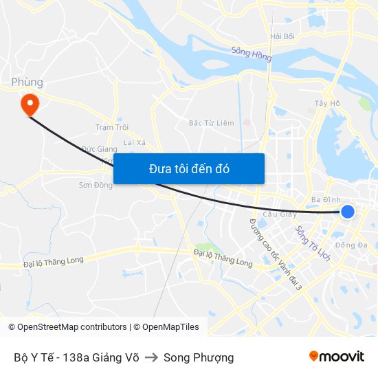 Bộ Y Tế - 138a Giảng Võ to Song Phượng map
