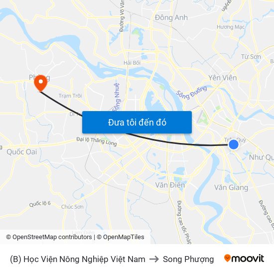 (B) Học Viện Nông Nghiệp Việt Nam to Song Phượng map