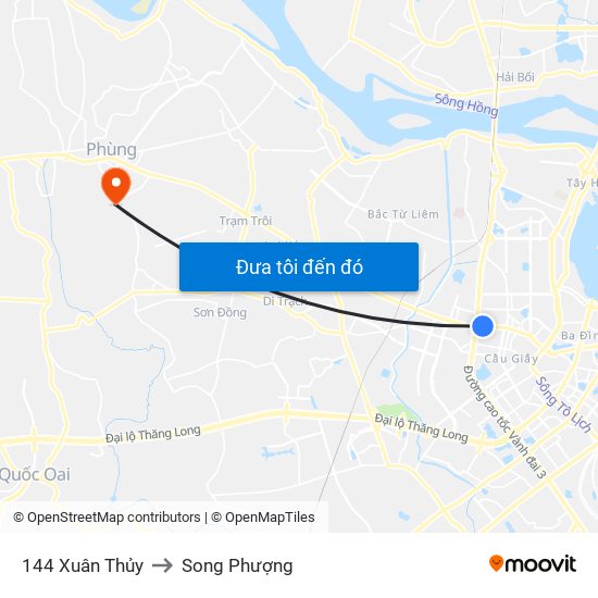 144 Xuân Thủy to Song Phượng map