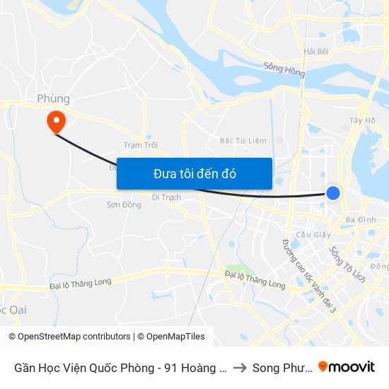 Gần Học Viện Quốc Phòng - 91 Hoàng Quốc Việt to Song Phượng map