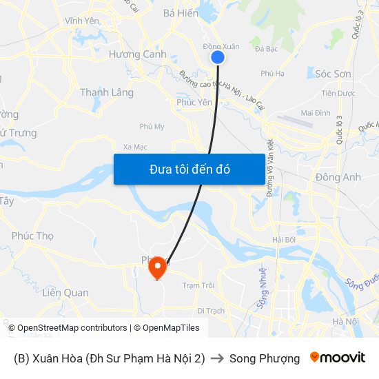 (B) Xuân Hòa (Đh Sư Phạm Hà Nội 2) to Song Phượng map