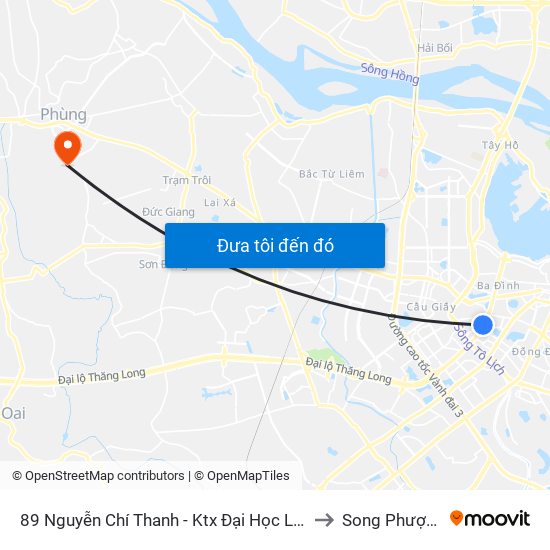 89 Nguyễn Chí Thanh - Ktx Đại Học Luật to Song Phượng map