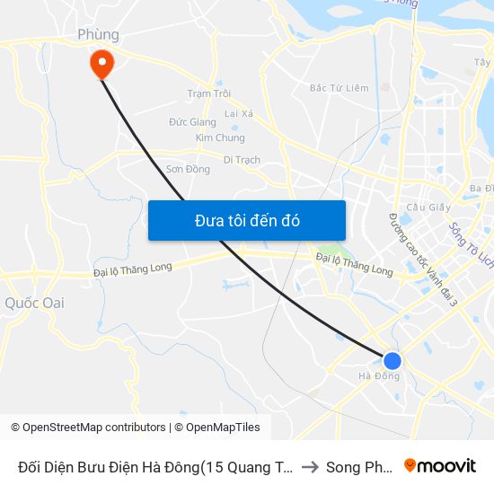 Đối Diện Bưu Điện Hà Đông(15 Quang Trung Hà Đông) to Song Phượng map