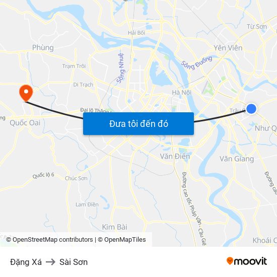 Đặng Xá to Sài Sơn map