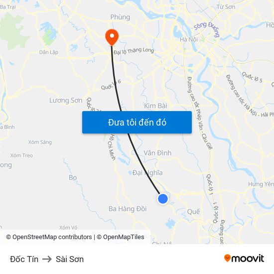 Đốc Tín to Sài Sơn map