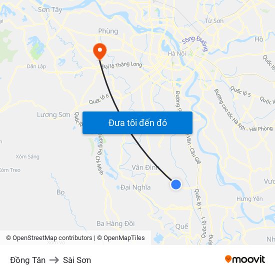 Đồng Tân to Sài Sơn map