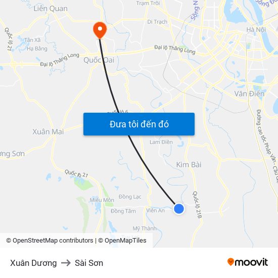 Xuân Dương to Sài Sơn map