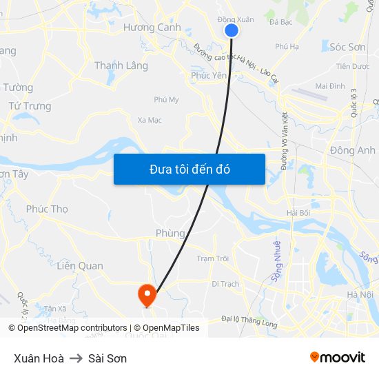 Xuân Hoà to Sài Sơn map