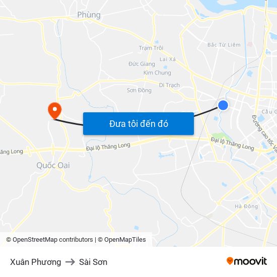 Xuân Phương to Sài Sơn map