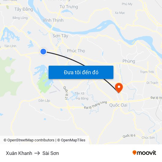 Xuân Khanh to Sài Sơn map