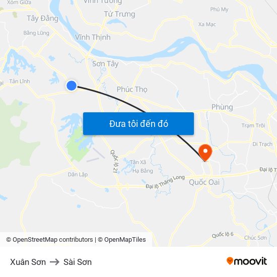 Xuân Sơn to Sài Sơn map