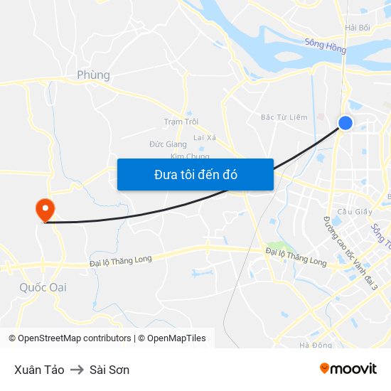 Xuân Tảo to Sài Sơn map