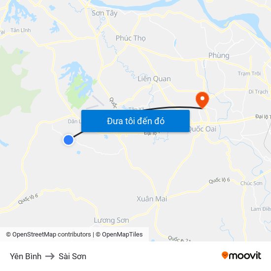 Yên Bình to Sài Sơn map