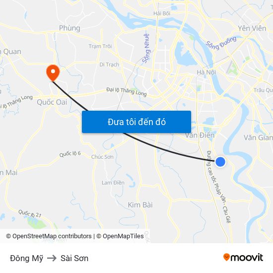 Đông Mỹ to Sài Sơn map