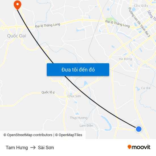 Tam Hưng to Sài Sơn map