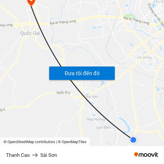 Thanh Cao to Sài Sơn map