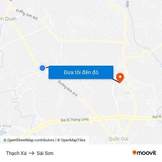 Thạch Xá to Sài Sơn map