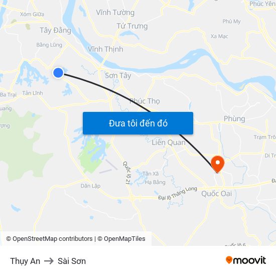 Thụy An to Sài Sơn map
