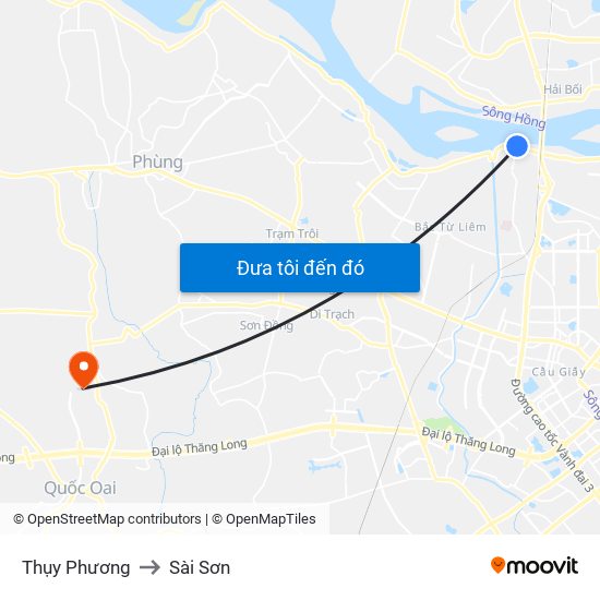 Thụy Phương to Sài Sơn map