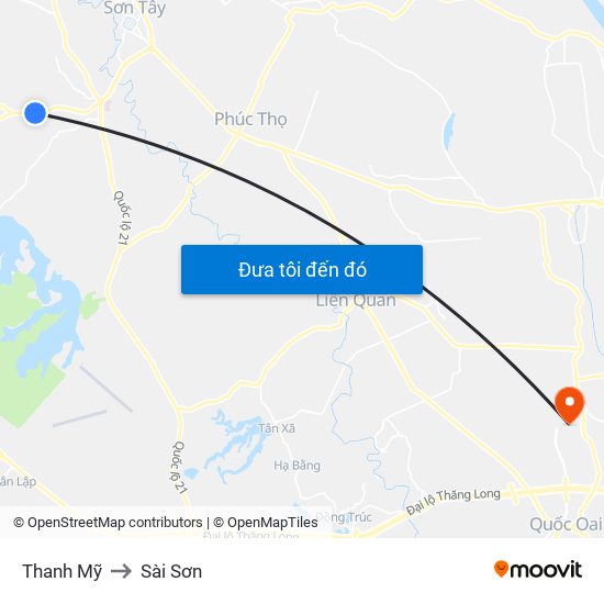 Thanh Mỹ to Sài Sơn map