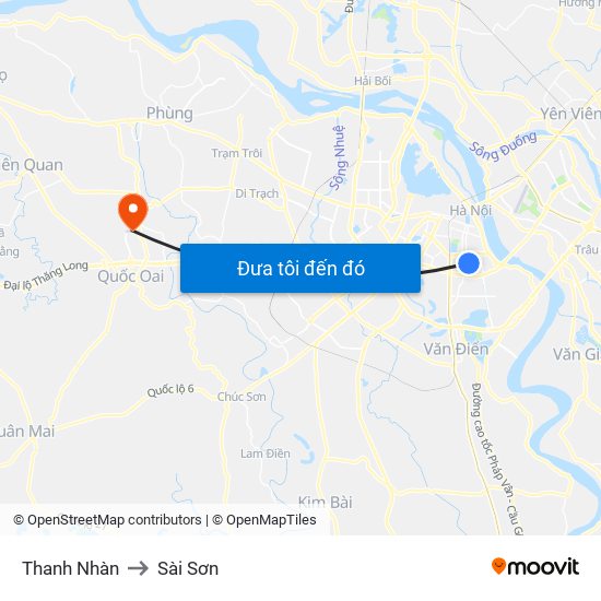 Thanh Nhàn to Sài Sơn map
