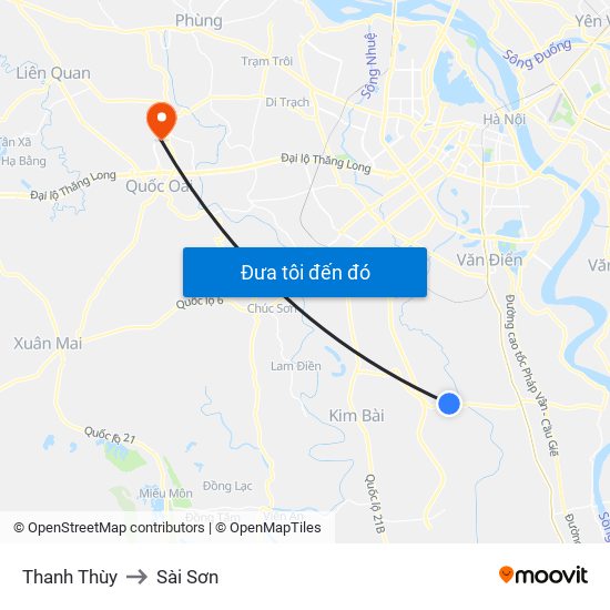 Thanh Thùy to Sài Sơn map