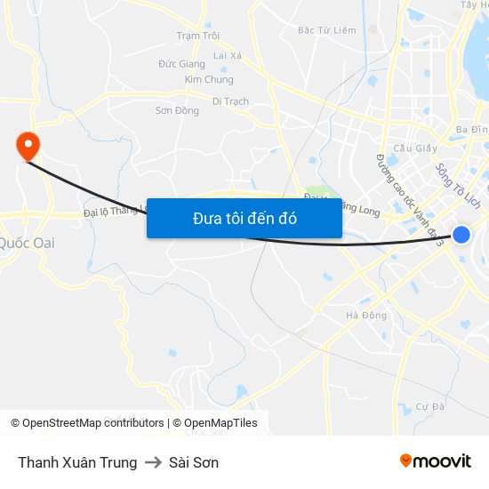 Thanh Xuân Trung to Sài Sơn map