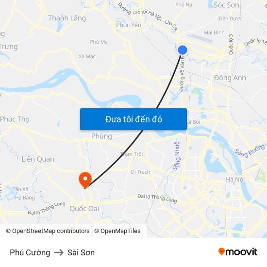 Phú Cường to Sài Sơn map