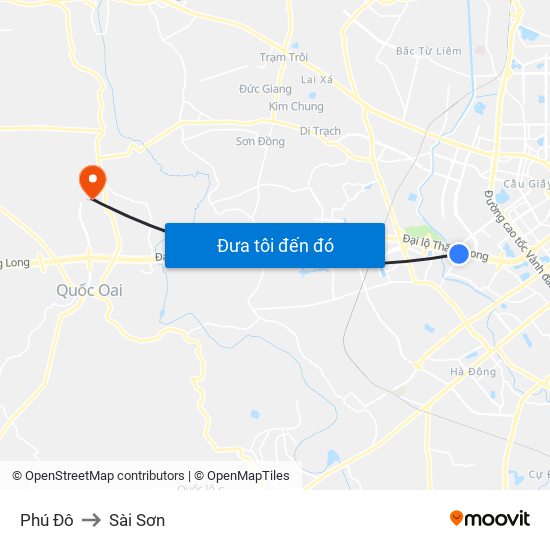 Phú Đô to Sài Sơn map