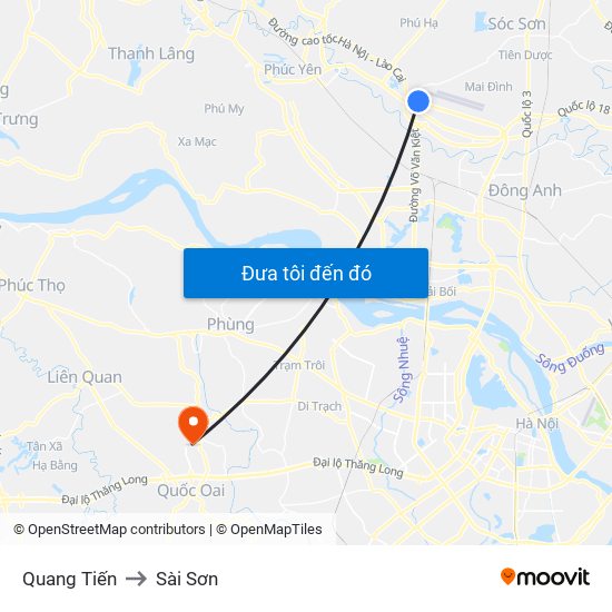 Quang Tiến to Sài Sơn map