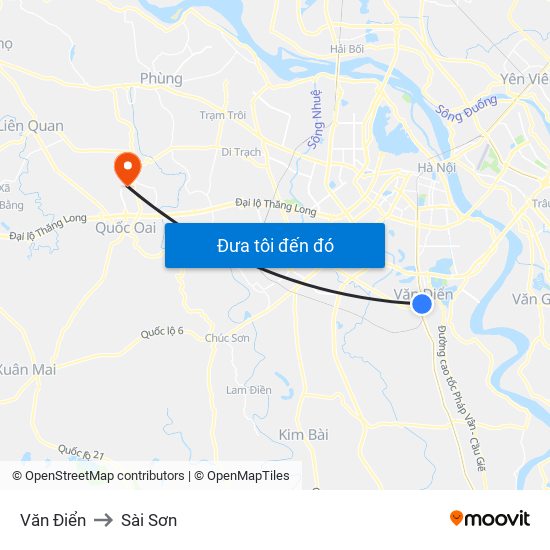 Văn Điển to Sài Sơn map