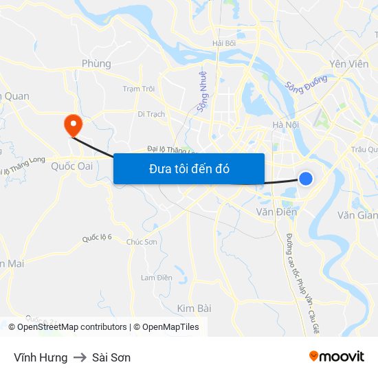 Vĩnh Hưng to Sài Sơn map