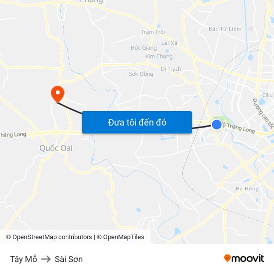 Tây Mỗ to Sài Sơn map