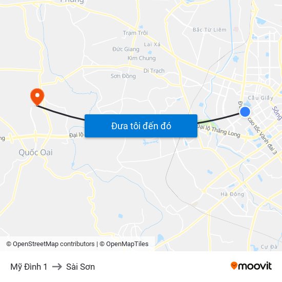 Mỹ Đình 1 to Sài Sơn map