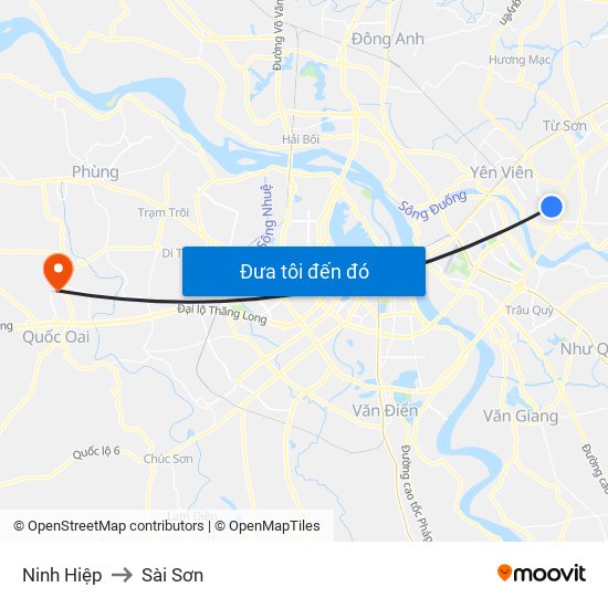 Ninh Hiệp to Sài Sơn map